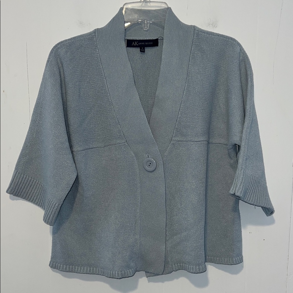 Anne Klein Women's Soft Light Blue Short Cardigan 3/4 Sleeves